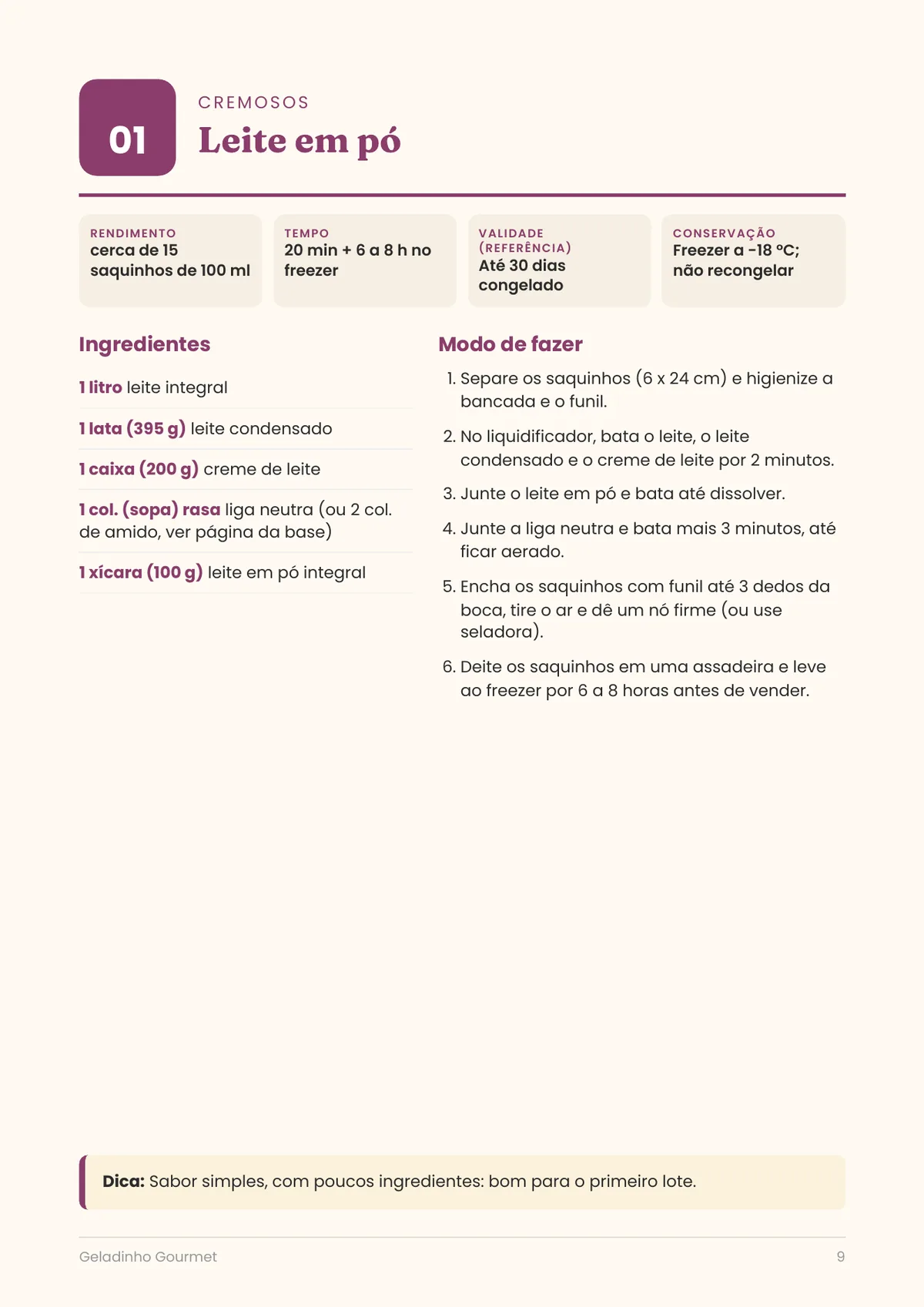 Página real do PDF Geladinho Gourmet: receita de geladinho de leite em pó